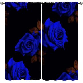 Black and Purple Curtains Rose Floral Flower Room Darkening Curtain with Rod Pocket for Bedroom Kitchen Home Decor Thermal Insulated Drapes Window Treatments 2 Panels Set 42x45 Inch