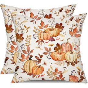 DFXSZ Fall Pillow Covers 18x18 inch Set of 2 Pumpkin Maple Leaf Flower Decorative Throw Pillow Covers Autumn Thanksgiving Farmhouse Decoration for Home couch