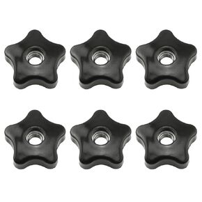 Maxmoral 6PCS Internal Thread Knobs 3/8-16 Inch Nylon Star Head Clamp Nut Knobs Flower Shaped Hand Tightened Perforated Nut Knobs for Saw Drill Press Lathe Fixtures Featherboards Fences Black