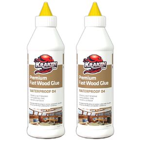 Kraken Bond D3 White Super Wood Glue - (2x13.5 fl.oz) PVA Heavy Duty Wood Glue for Repair, Woodworking, Furniture Assembly & Creative Crafts - Clear Drying Water Based Carpenter Glue - 2 Pack