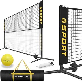 10 FT Mini Portable Badminton Net Equipment Set with Rubber Volleyball,Pump and Potable Carry Bag.Adjustable Height 2.7FT-5.1FT for Tennis Net,Volleyball Net,Soccer Net,Pickleball Net