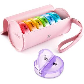 Pill Organizer 2 Times a Day, Large Weekly Pill Box with PU Case Fullicon AM PM Pill Box Daily Pill Cases Medicine Box - (Black)