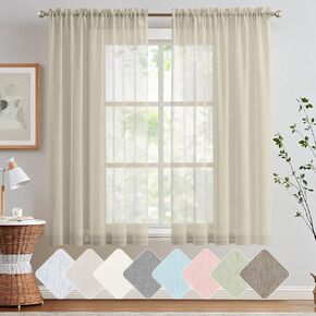 Lazzzy Voile Curtains for Bedroom Sheer Curtain 63 inch Long Sage Drapes for Living Room Rod Pocket Window Drapes 1 Pair