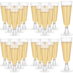 mwellewm 100 Pcs Plastic Champagne Flutes, Disposable Clear Gold Rim Champagne Glasses, Mimosa Glasses 5oz Plastic Wine Glasses, Assemble Plastic Champagne Cups for Party Wedding Cocktail Cup(Gold)