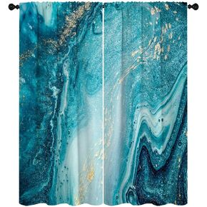Jade Texture Marble Blackout Curtains for Girls Boy Home Decor Ink Abstract Emerald Green Jade Gold Decor Luxury Rod Pocket Decorative Drapes for Bedroom Living Room W42 x L63 Inch