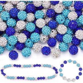 160pcs 10mm Rhinestone Beads for Jewelry Making, White Shiny Round Disco Ball Beads Bulk, Sparkle Crystal Clay Christmas Beads for Bracelet Baseball Necklace Earring Crafting and DIY