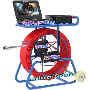 Sewer Camera with 512Hz Transmitter,0.36in/9MM Cable Self-Leveling Pipe Camera with 24pcs Adjustable LEDs,Distance Counter,10.1" 1080P Screen Sewer Inspection Camera with DVR/Audio Recording 230ft/70M