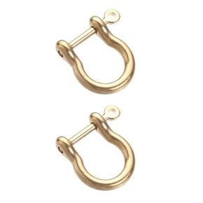 HomeSoGood 2Pcs 0.59inch Solid Brass Carabiner D Bow Staples Shackle Fob Key Ring Keychain Hook Screw Joint Connector Buckles