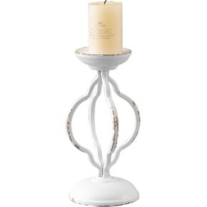 SOFE Farmhouse Cast Iron Candle Holder, Distressed White Pillar Candle Holders, Unique Rustic Candle Holder Decor, Vintage Candlestick Holders, Candle Pedestal Stand for Dining Table, Wedding Party