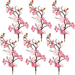 MINYULUA 6PCS Artificial Red Plum Blossom Faux Flowers Fake Plum Blossoms Plastic Flowers Silk Arrangements for Home Hotel Office Wedding Party Garden Decor