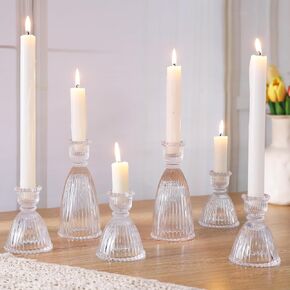 6 Pcs Green Glass Candlestick Holder (3.5"/6", Assorted)- Tall Taper Candle Holders with Vintage Design, Candle Stick Holders in Bulk for Party Decorations, Green Candle Holder for Tapered Candles