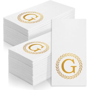 100 Gold Monogram Disposable Napkins - Letter S Hand Towels Decorative, Dinner Napkins for Guest, Monogrammed Hand Towels for Bathroom Wedding Birthday Party Baby Shower