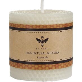 White Beeswax Pillar Candle - Handmade Pure Beeswax Rolled Candle for Gift & Home Decor (3×4 in)