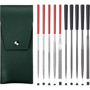5pcs Mini Diamond Needle Files and 5pcs Mini Steel Needle Files,Packed in Synthetic Leather Case,for high Precision Sanding Work on Wood,Plastic,Metal and Jewelry Carving