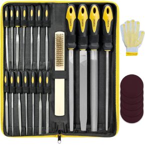 Topec Small File Set, Needle Diamond Files 15PCS, 7pcs Jewlers Files & 7pcs Steel Files with Metal Brush and Storage Bag，for Precision Metal File Work, Wood, Jewelry, Plastic, DIY Carving Tool Kit in Kuwait