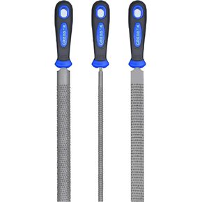 GREBSTK 12 inch Wood Rasp File Set with Rubber Grip Wood Course Cut Rasp 3 PCS Set, Round, Half-Round, Flat File Rasp