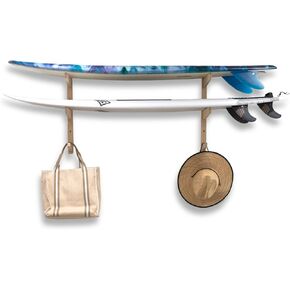 Surfboard Wall Rack, Surfboard Wall Mount, Suitable for Longboards and Shortboards, Snowboards, Beautiful Bamboo Surfboard Storage Rack, 2 Surfboard Display Holder (Amber)