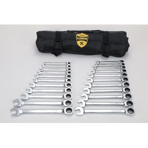 22-Piece Flex-Head Ratcheting Wrench Set，Metric & SAE Chrome Vanadium Steel Hand Combination Wrench Spanner with Portable Carrying Bag (Flex Head Ratchet Wrench)