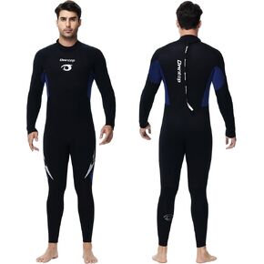 Owntop Wetsuit 5mm Neoprene Diving Suit for Mens Womens - Thicken Full Wet Suit, Back Zip Long Sleeve UPF50+ Keep Warm Swimwear for Scuba Surfing Swimming Diving Snorkeling Water Sports