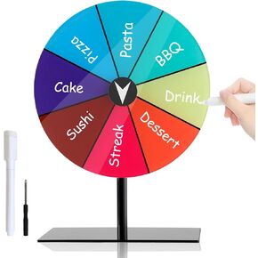 7.8" Spinning Prize Wheel, Spinning Wheel for Prizes with Stand 8 Slots Color Tabletop Roulette with Dry Erase Marker Spinner Wheel of Fortune Spinning Game for Carnival, Tradeshow, Classroom Games