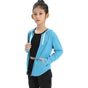 Girls UPF50+ Zip-Up Hoodie Sun Protection Jacket Hooded Lightweight Long Sleeve Shirt 3-12years