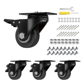 5 Inch Heavy Duty Casters Set of 4, Locking Industrial Casters with Brake, Swivel Top Plate Casters Wheels for Furniture and Workbench(Free Hardware Kits)