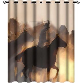 Western Farmhouse Blackout Curtains for Bedroom,Rustic Cowboy Leather Boots Texas Star Hat on Wooden Grommet Thermal Insulated Room Darkening Curtains Window Treatments 2 Panels 45L x 21W