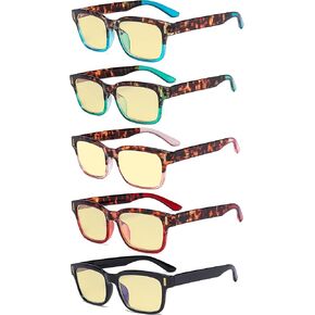 Eyekepper 5 Pack Stylish Computer Reading Glasses for Women Blue Light Blocking Readers Amber Tinted +2.50
