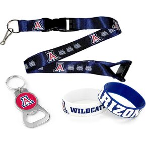 aminco NCAA Team Lanyard, Bottle Opener Keyring and Rubber Wristbands Gift Bundle
