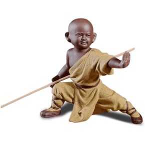 DIYOMR Chinese Kung Fu Shaolin Monk Figurines Crafts Ornaments Statues, Ceramic Kung Fu Martial Arts Sculpture for Home Decor Display Desktop (Silver Gray C)
