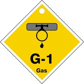 بطاقة تعريف على شكل مصدر الطاقة البلاستيكية "G-1 Gas" من Accuform TDK401VPE، 2-1/2 بوصة عرض × 2-1/2 بوصة طول، رمادي/أسود/أبيض على أصفر