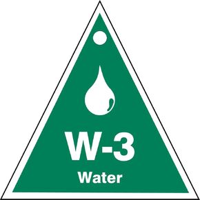 بطاقة تعريف على شكل مصدر الطاقة البلاستيكية "W-3 Water" من Accuform TDK903VPE، 2-1/2 بوصة عرض × 2-1/2 بوصة طول، أبيض على أخضر