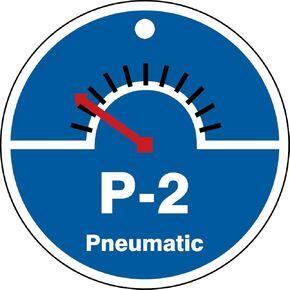 Accuform TDK702VPE Plastic "P-2 Pneumatic" Energy Source Shape ID Tag, 2-1/2" W x 2-1/2" L, Black/Red/White on Blue