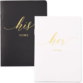 AKITSUMA Vow Books for Wedding Bride and Groom Booklet for Wedding Gift Set of 2 (Navy + White/Gold Foil)