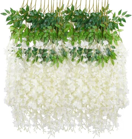 CCINEE 12 Pack Wisteria Flower Vines Garland 3.75 Feet Fake Hanging Flower Artificial Wisteria Vines Rattan Silk Wisteria Vine for Wedding Party Garden Greenery Home Wall Decoration（Purple） in Saudi Arabia
