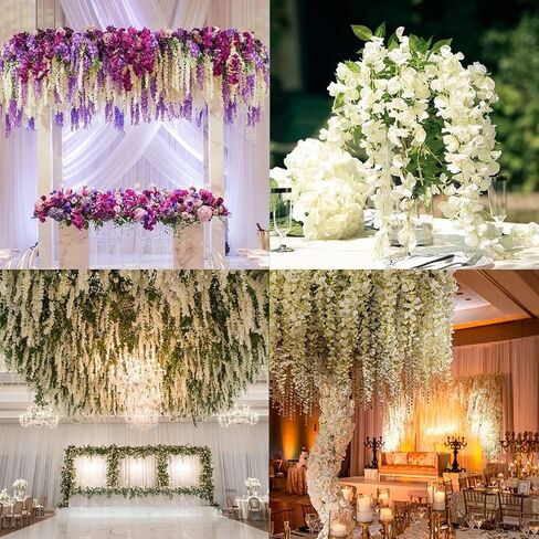 CCINEE 12 Pack Wisteria Flower Vines Garland 3.75 Feet Fake Hanging Flower Artificial Wisteria Vines Rattan Silk Wisteria Vine for Wedding Party Garden Greenery Home Wall Decoration（Purple） in Saudi Arabia