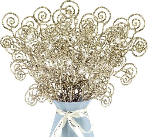 24 Pieces Glitter Christmas Picks Ornaments 10 Inches Decorative Sticks Candy Picks Curly Sprays Twigs for Christmas Tree Branches Vase Fillers Crafts Wreath Garland Party Wedding Holiday (24, White) in Saudi Arabia