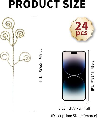24 Pieces Glitter Christmas Picks Ornaments 10 Inches Decorative Sticks Candy Picks Curly Sprays Twigs for Christmas Tree Branches Vase Fillers Crafts Wreath Garland Party Wedding Holiday (24, White) in Saudi Arabia