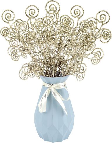 24 Pieces Glitter Christmas Picks Ornaments 10 Inches Decorative Sticks Candy Picks Curly Sprays Twigs for Christmas Tree Branches Vase Fillers Crafts Wreath Garland Party Wedding Holiday (24, White) in Saudi Arabia