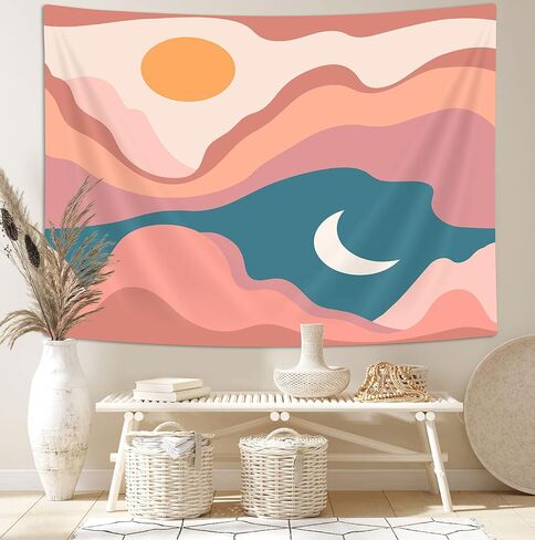 Vintage Sun Tapestry Aesthetic Boho Tapestries Abstract Retro 70s Rainbow Minimal Geometric Grunge Art Print Hippie Bohemian Decor Mid Century Modern Backdrop Party Decorations for Dorm Bedroom 60x40 in Kuwait