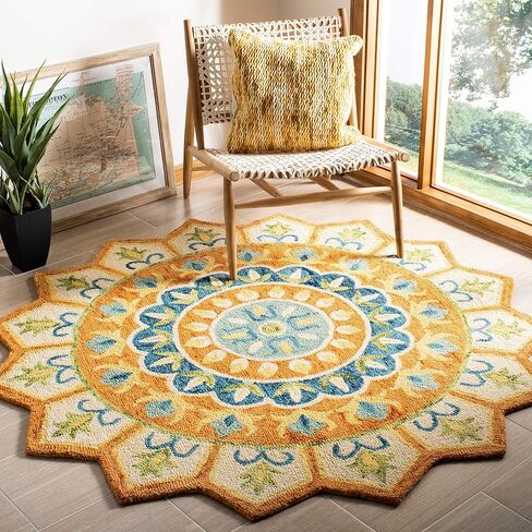 SAFAVIEH Novelty Collection 3' Round Ivory/Blue NOV605M Handmade Boho Floral Premium Wool Entryway Foyer Living Room Bedroom Kitchen Area Rug in Saudi Arabia