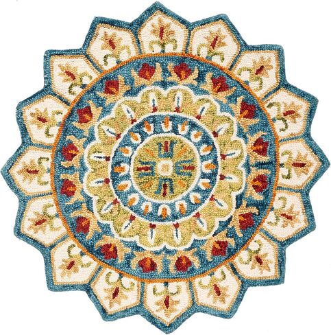 SAFAVIEH Novelty Collection 3' Round Ivory/Blue NOV605M Handmade Boho Floral Premium Wool Entryway Foyer Living Room Bedroom Kitchen Area Rug in Saudi Arabia