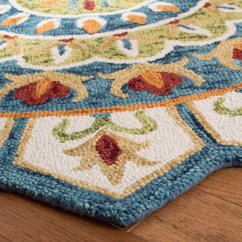 SAFAVIEH Novelty Collection 3' Round Ivory/Blue NOV605M Handmade Boho Floral Premium Wool Entryway Foyer Living Room Bedroom Kitchen Area Rug in Saudi Arabia