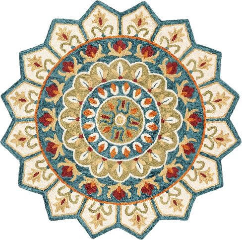 SAFAVIEH Novelty Collection 3' Round Ivory/Blue NOV605M Handmade Boho Floral Premium Wool Entryway Foyer Living Room Bedroom Kitchen Area Rug in Saudi Arabia