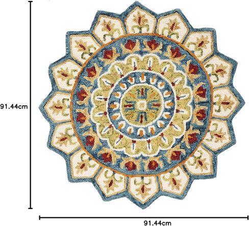 SAFAVIEH Novelty Collection 3' Round Ivory/Blue NOV605M Handmade Boho Floral Premium Wool Entryway Foyer Living Room Bedroom Kitchen Area Rug in Saudi Arabia