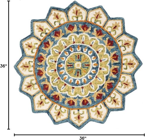 SAFAVIEH Novelty Collection 3' Round Ivory/Blue NOV605M Handmade Boho Floral Premium Wool Entryway Foyer Living Room Bedroom Kitchen Area Rug in Saudi Arabia