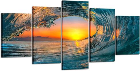 KREATIVE ARTS Large 5 Piece Sea Waves Wall Art Modern Framed Giclee Canvas Prints Seascape Artwork Ocean Beach Pictures Paintings on Canvas for Living Room Home Office Decor (Large Size 60x32inch) in Saudi Arabia