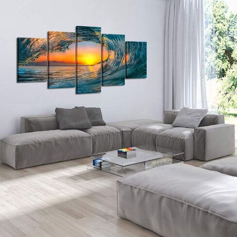 KREATIVE ARTS Large 5 Piece Sea Waves Wall Art Modern Framed Giclee Canvas Prints Seascape Artwork Ocean Beach Pictures Paintings on Canvas for Living Room Home Office Decor (Large Size 60x32inch) in Saudi Arabia