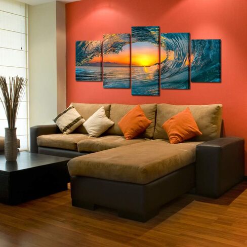 KREATIVE ARTS Large 5 Piece Sea Waves Wall Art Modern Framed Giclee Canvas Prints Seascape Artwork Ocean Beach Pictures Paintings on Canvas for Living Room Home Office Decor (Large Size 60x32inch) in Saudi Arabia