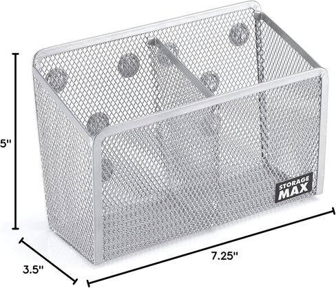 Magnetic Pencil Holder and Locker Organizer, Wire Mesh Storage Basket for Refrigerator, Whiteboard or Office Cabinet. Extra Strong Magnets. Office Accessories (Black, 2 Compartment) in Saudi Arabia